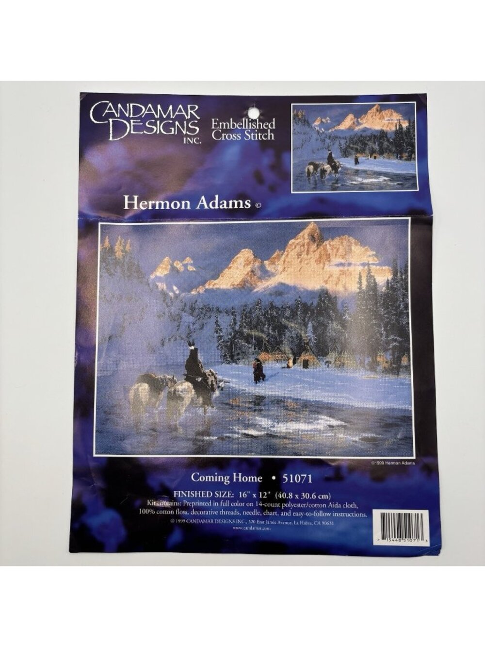 Candamar Designs Cross Stitch Kit Hermon Adams Coming Home Native American Horse